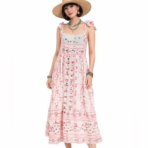 Juliet Dunn boho white and pink embroidered maxi dress size Small fit
